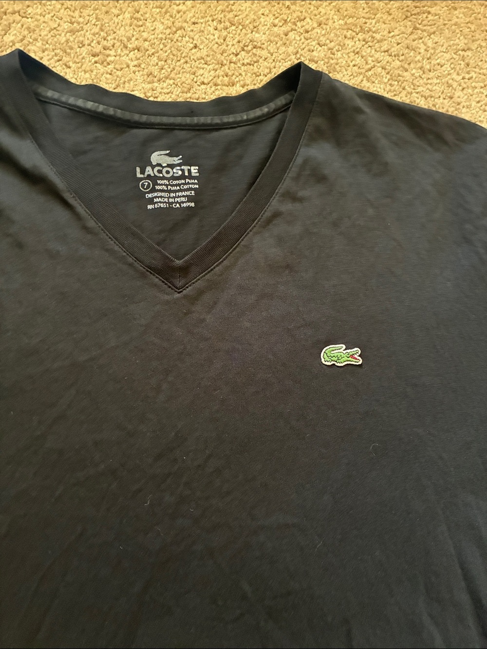 Lacoste Men's Black Pima Cotton Classic V-Neck Tee Shirt Size 7 XXL